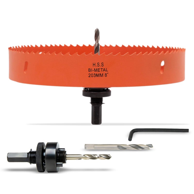 VIKITON 8 Inch Hole Saw with Arbor for Metal Wood Plastic  8 in Bi-Metal Hole Cutter for Different Project with Smooth and Flat Drilling Edge  Fast Chip Removal Lighter and Portable - Image 1